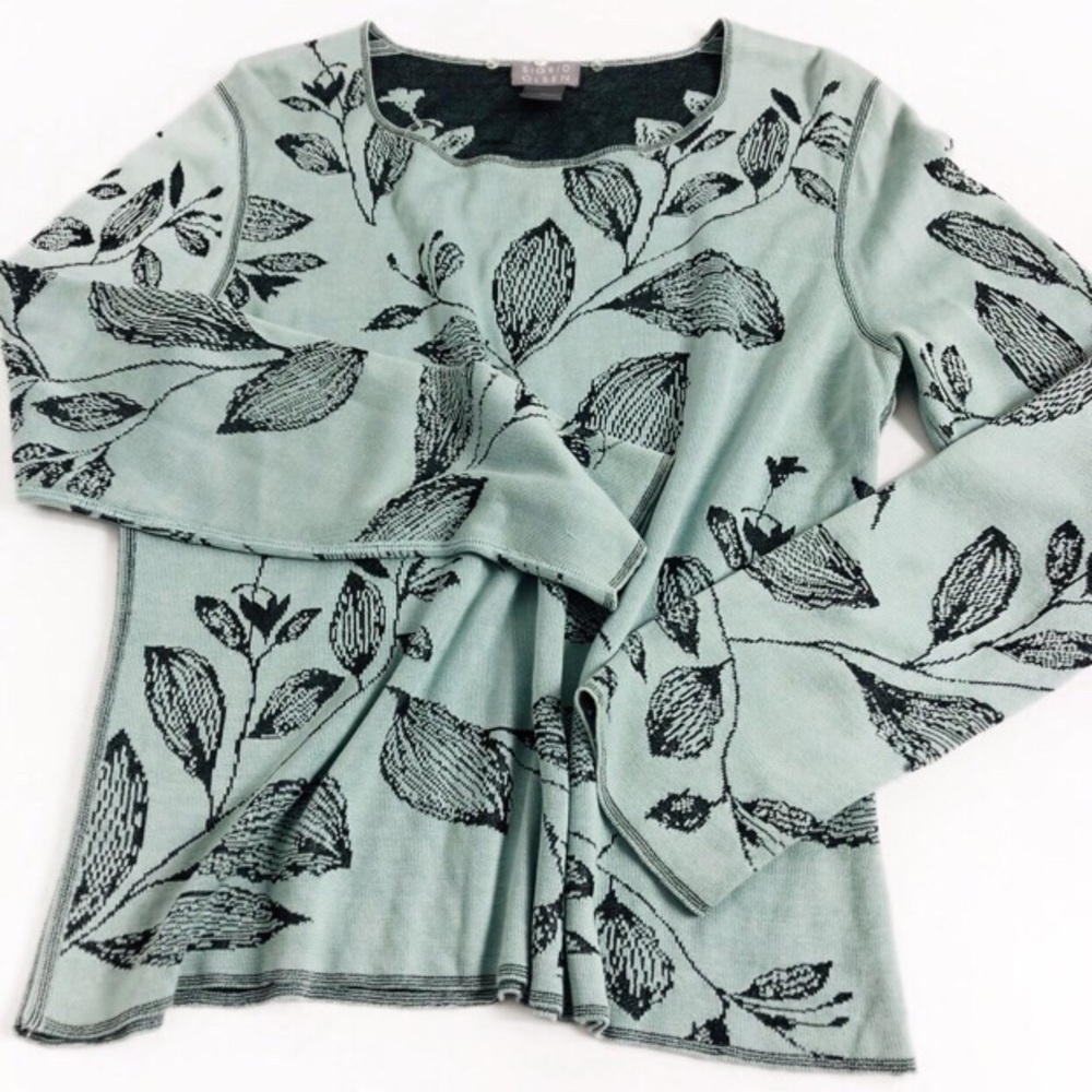 Sigrid Olsen Green Black Silk Blend Sweater M